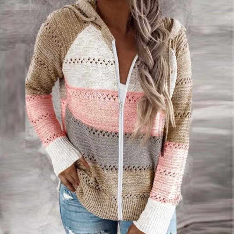 2021 European and American knitted new wish Amazon ebay autumn and winter New zipper hooded long sleeve sweater