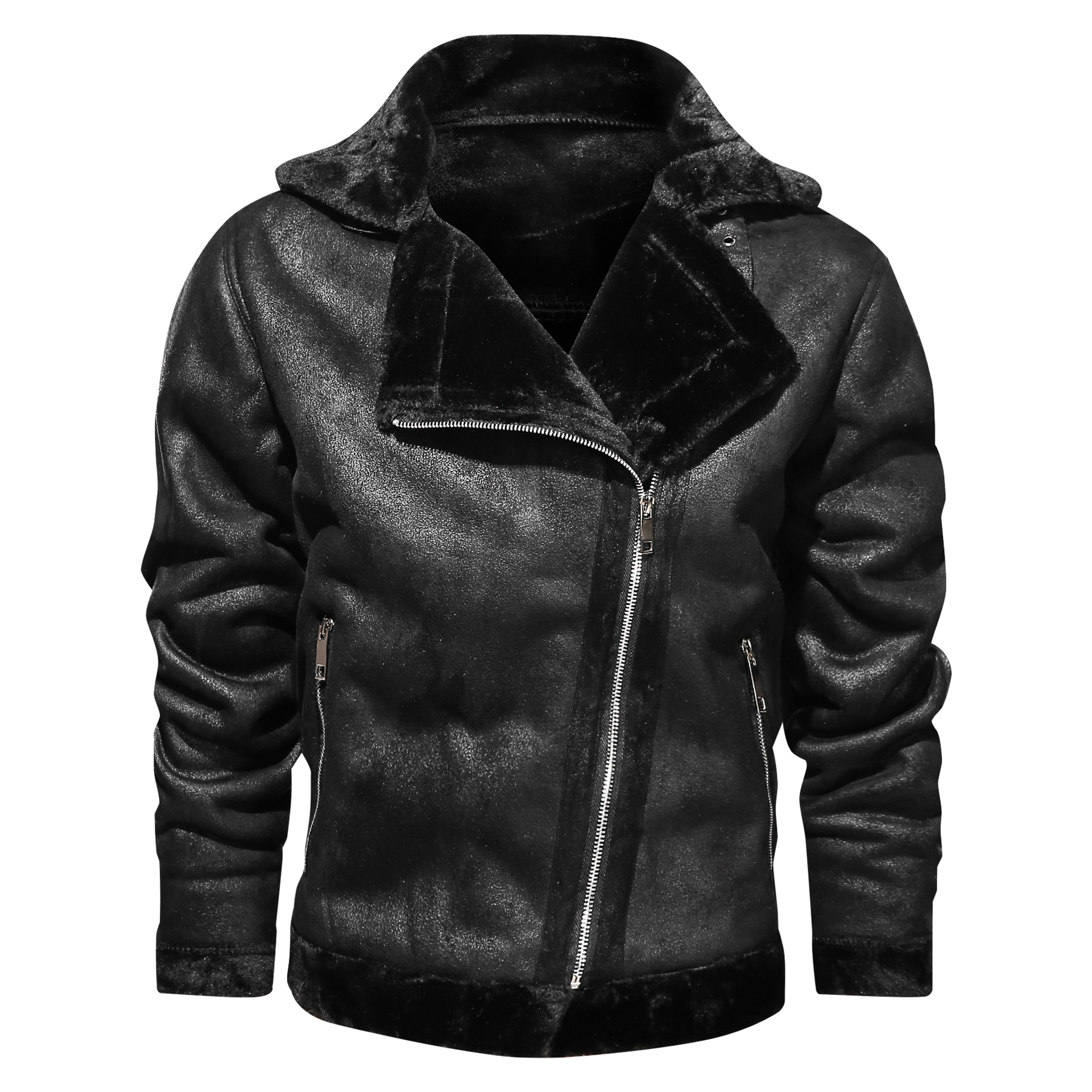 2020 new men's fur integrated European and American large size warm padded fur motorcycle outdoor cotton-padded jacket