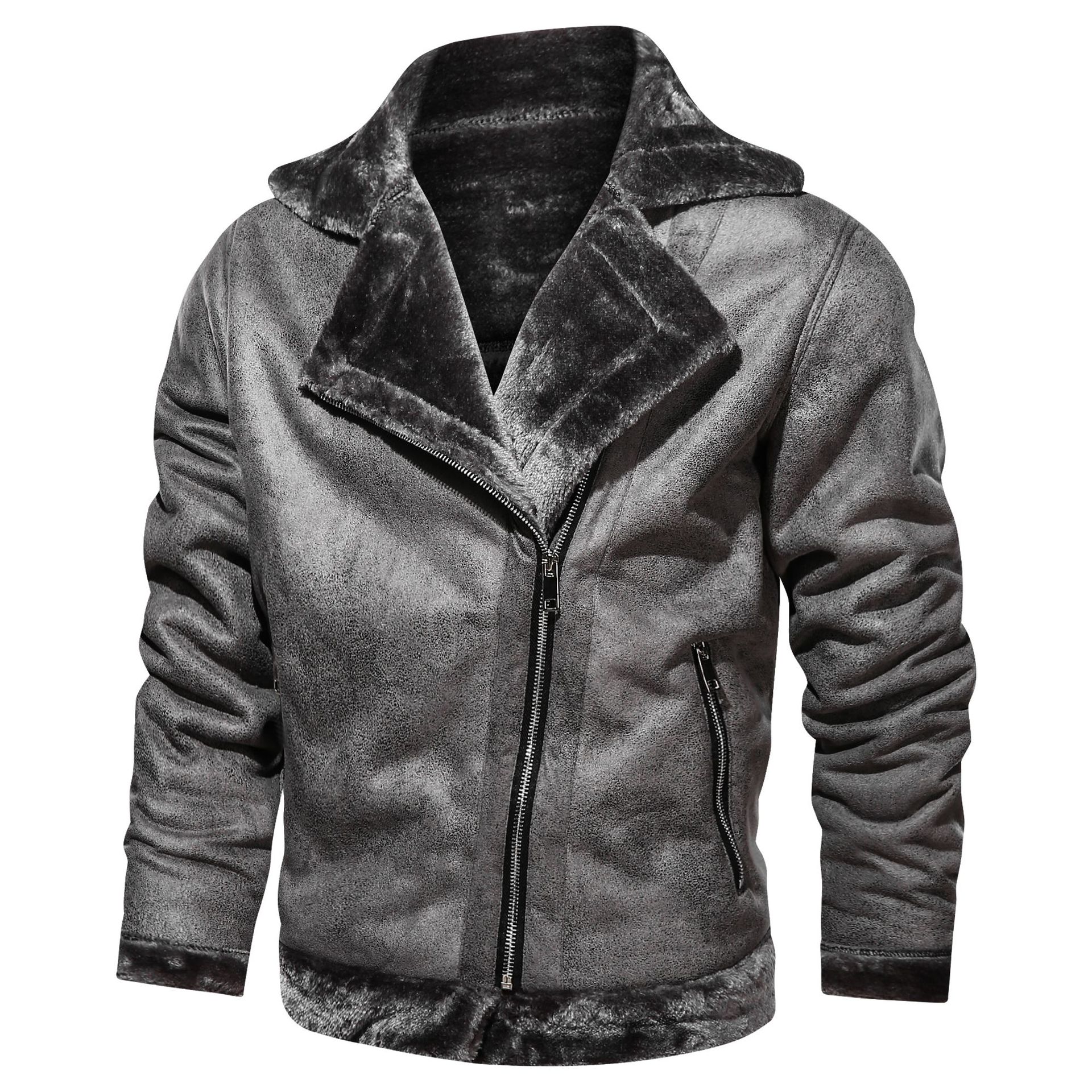 2020 new men's fur integrated European and American large size warm padded fur motorcycle outdoor cotton-padded jacket