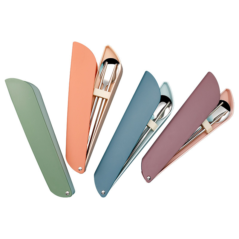 Nordic Color 304 Stainless Steel Tableware suit Stainless Steel Chopsticks Spoon Travel Student Portable Tableware Three-piece Set