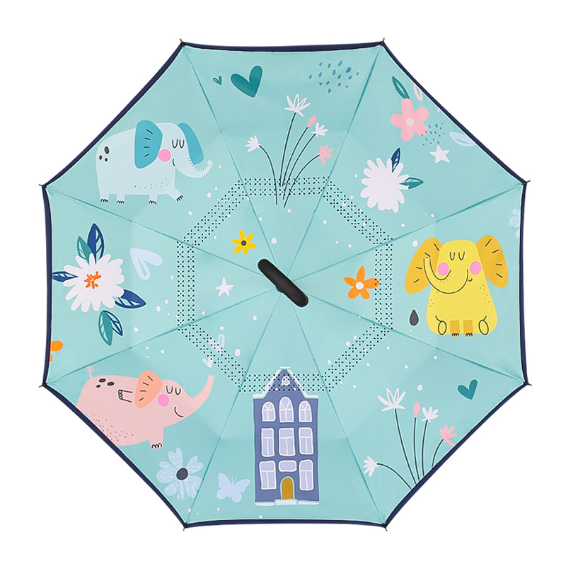 Umbrella wholesale reverse umbrella double-layer hands-free long handle children's umbrella Primary School students cute cartoon rain umbrella