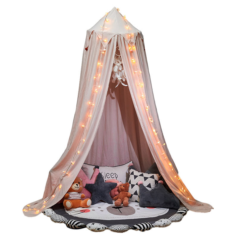 Ins Children's Room Dome Tassel Bed Net Bed Mantle Tent Lace Mosquito Net Ceiling Game Punch-Free Installation