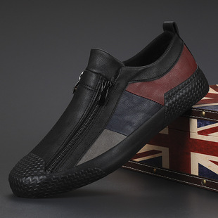 Slip-on Casual Leather Shoes Men's Zipper Korean-style All-match Board Shoes Cross-mirror Explosions 20863M Large Size 45 Size 46