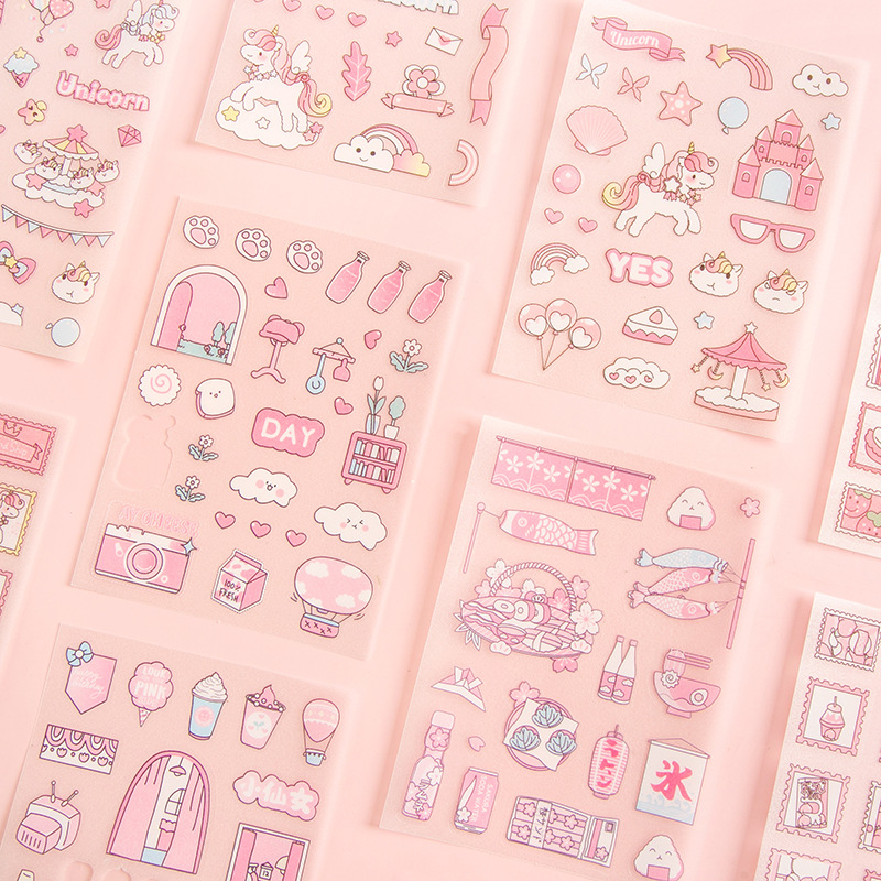 Nine Li stationery wholesale girl heart cute cartoon pattern 4 strawberry cherry blossom frosted PET hand account decorative stickers