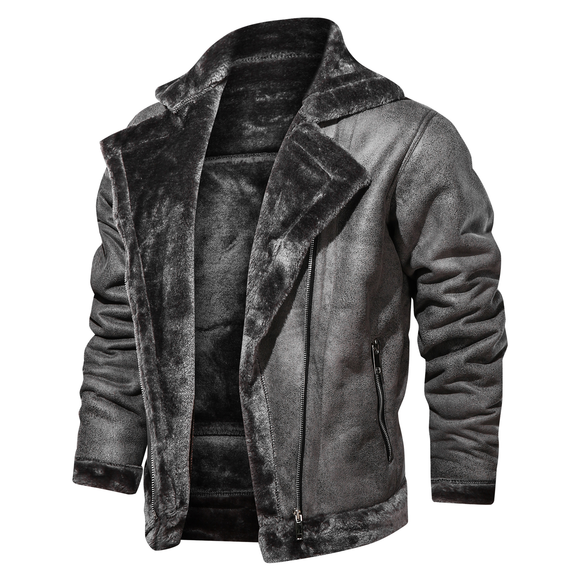 2020 new men's fur integrated European and American large size warm padded fur motorcycle outdoor cotton-padded jacket