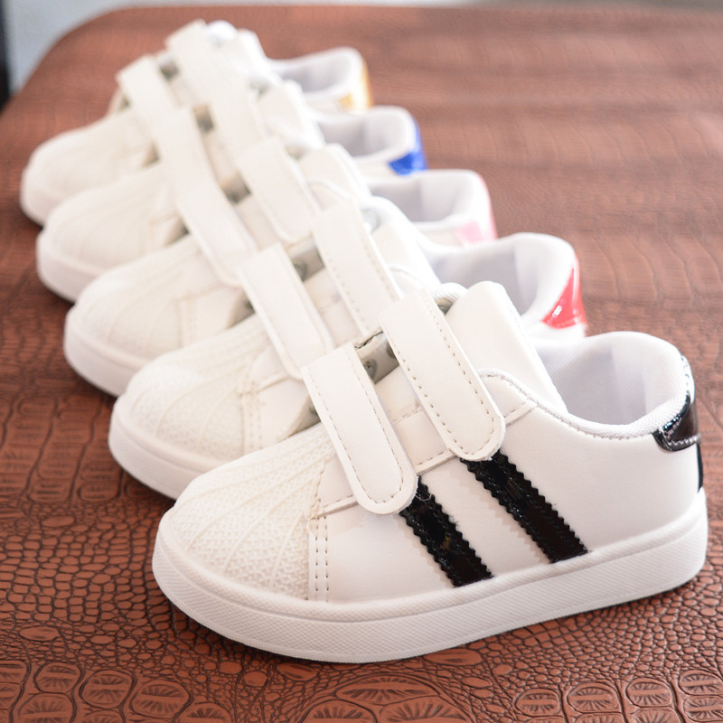 Shell head two bars children's shoes boys and girls white casual shoes student children's sports shoes manufacturers straight hair wholesale