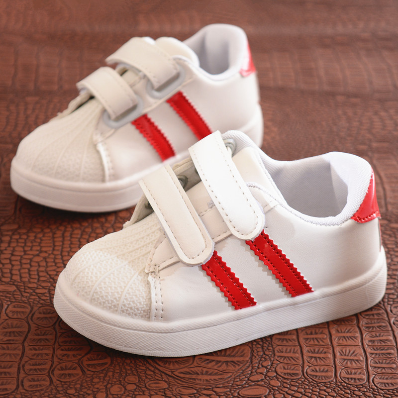 Shell head two bars children's shoes boys and girls white casual shoes student children's sports shoes manufacturers straight hair wholesale