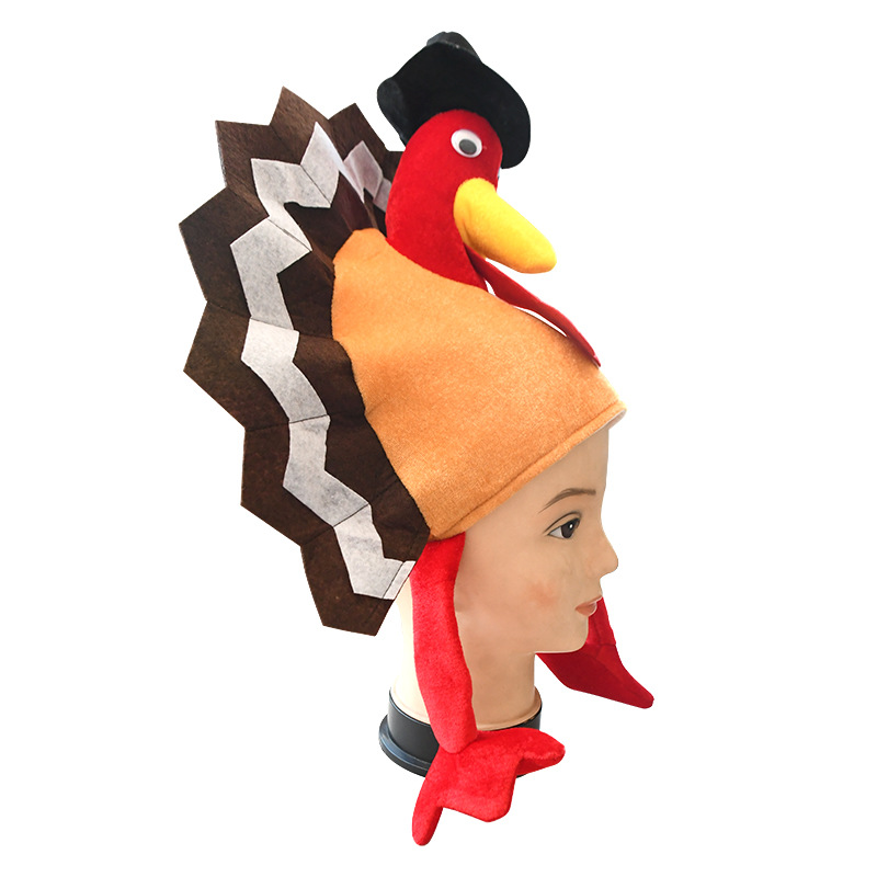 Factory Thanksgiving new style hooded nose polyester turkey hat Internet celebrity gold velvet chicken leg hat headband headband set