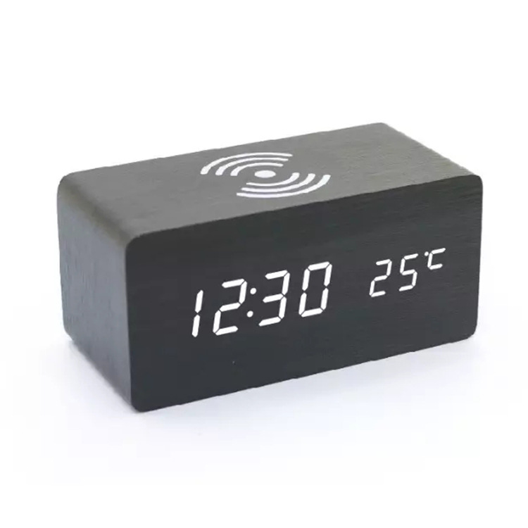 Cross-border home wooden clock wireless charging mobile phone wireless charging intelligent digital clock LED digital electronic clock