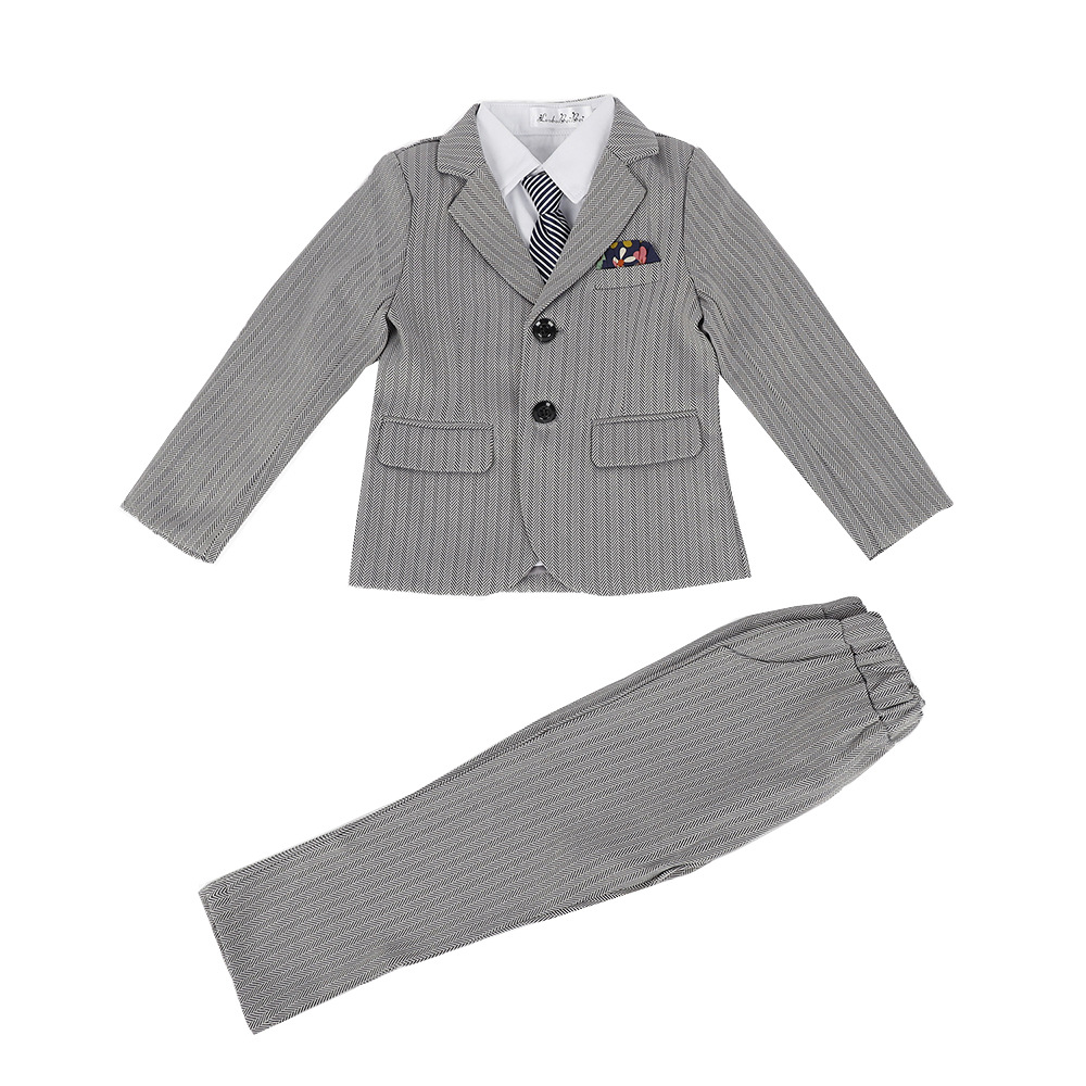 Children's clothing autumn boy gray striped small suit children's dress flower girl host performance suit suit wholesale