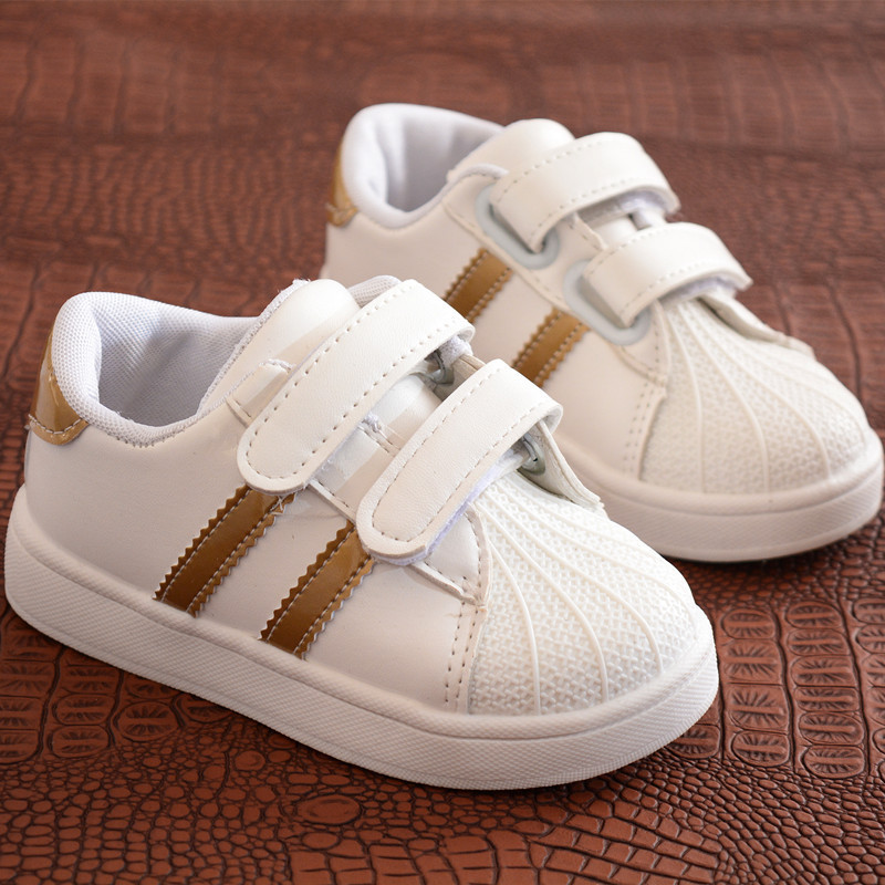 Shell head two bars children's shoes boys and girls white casual shoes student children's sports shoes manufacturers straight hair wholesale