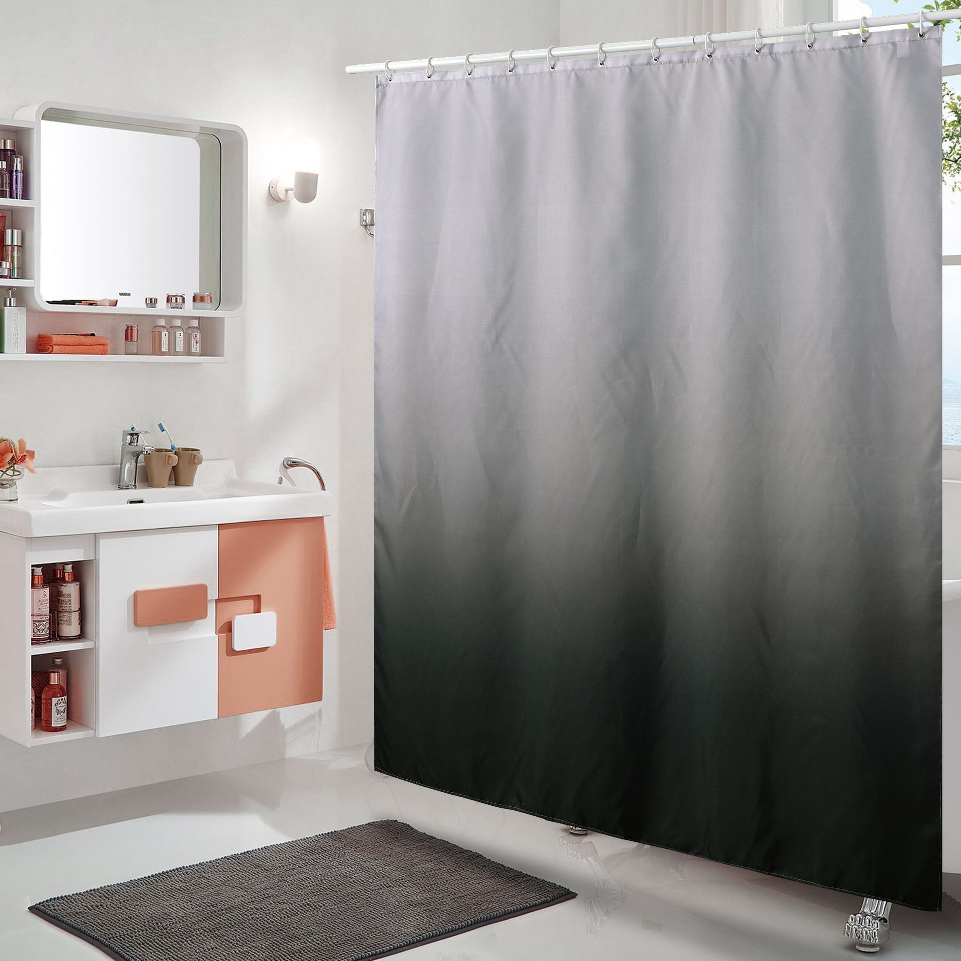 Cross-border Amazon shower curtain manufacturers plain printed shower curtain waterproof shower curtain toilet bathroom partition curtain