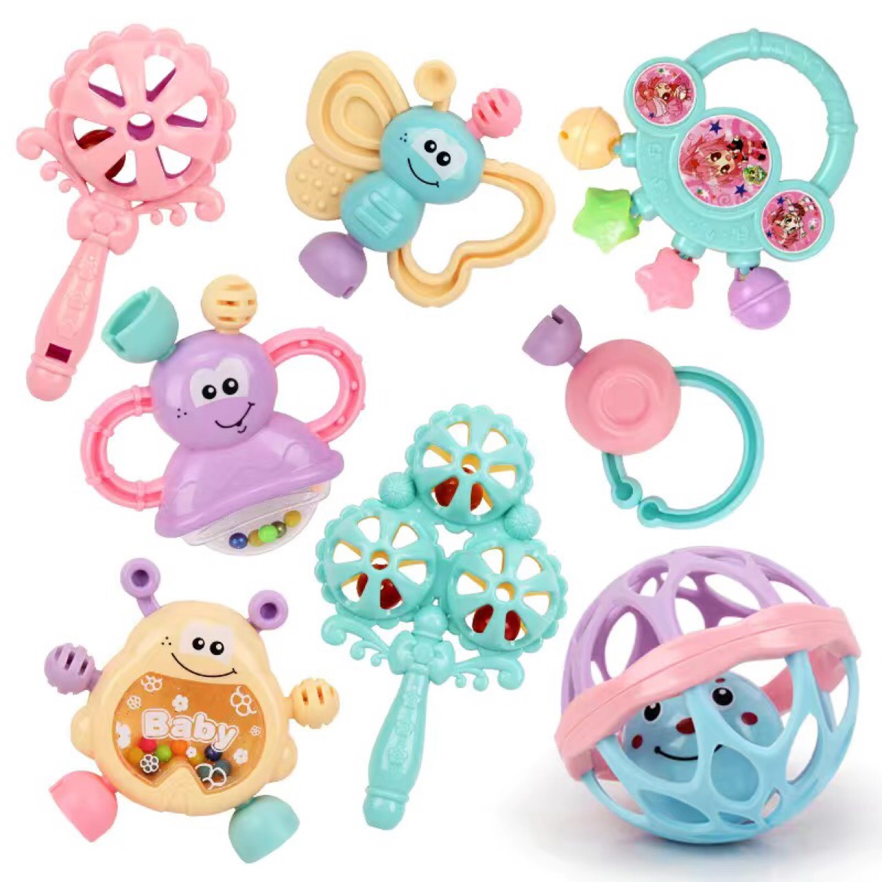 New teether rattle 7-piece set + warm color Jingle Ball