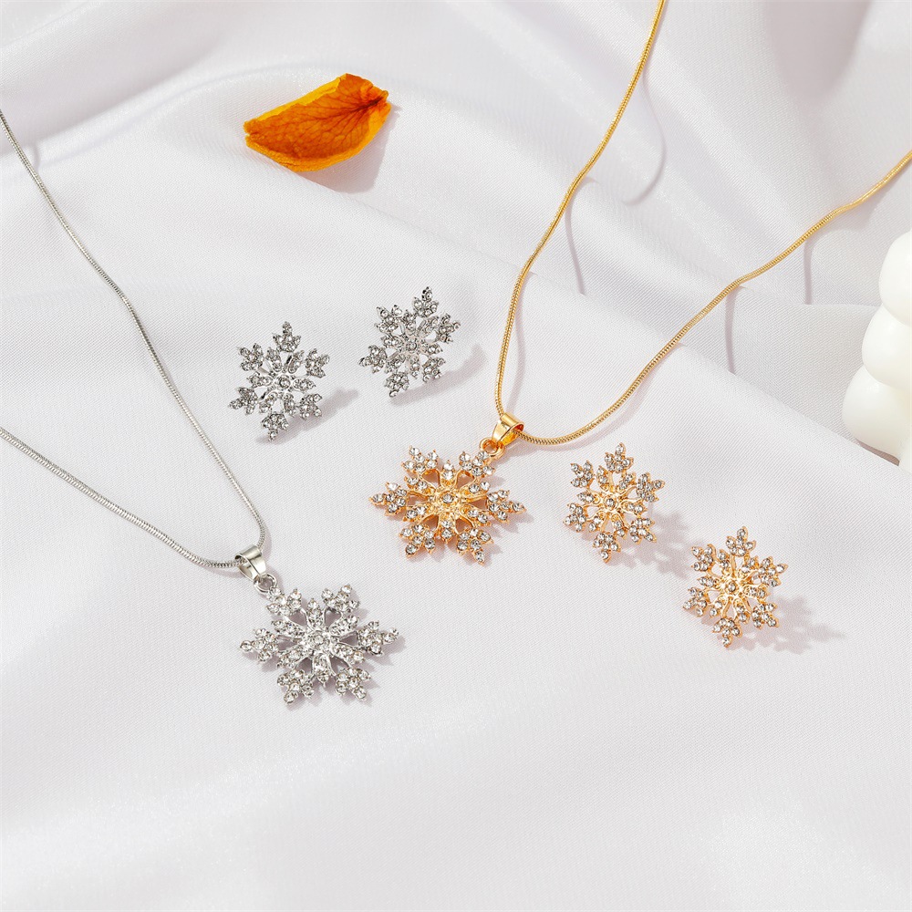 Cross-border new suit jewelry temperament simple full diamond alloy snowflake necklace earrings Tanabata Valentine's Day gift