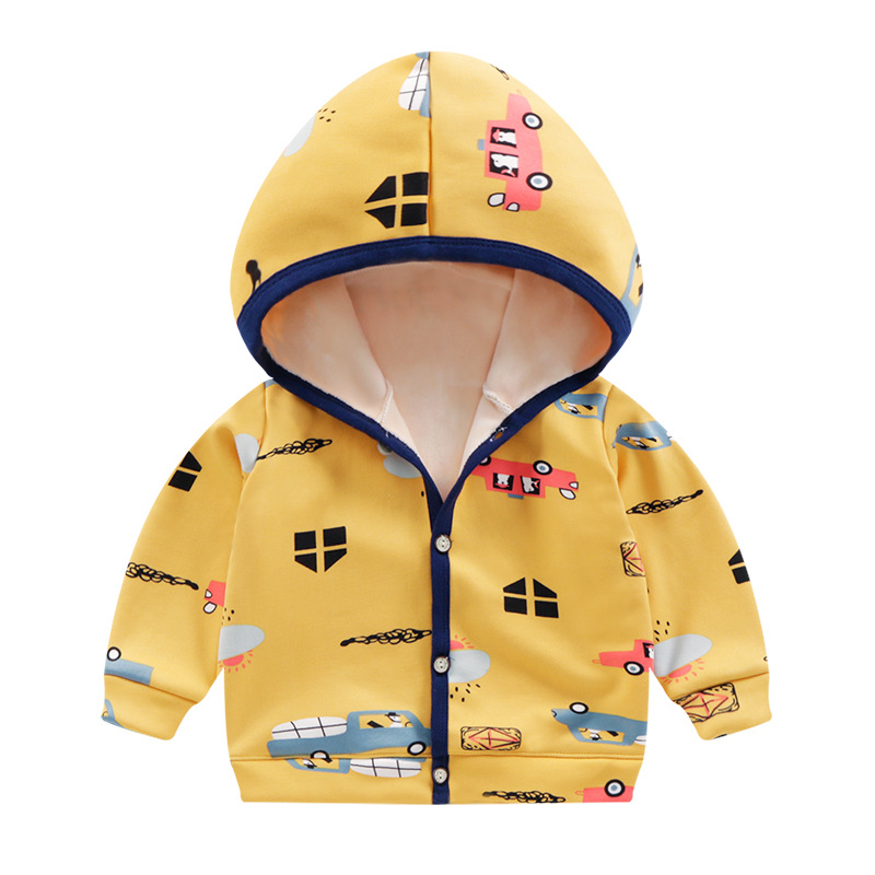 Children's clothing new autumn and winter boys' fleece jacket infant hooded sweater baby girls' cardigan jacket one-piece delivery