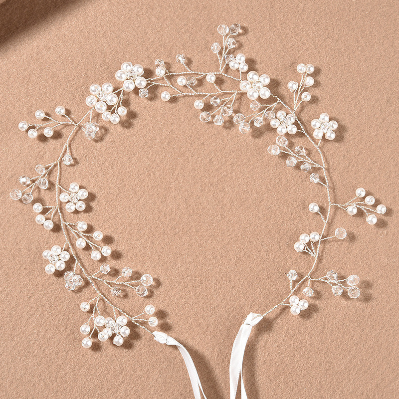 花嫁の結婚式のアクセサリー手作りの真珠の花水晶の柔らかい鎖のカチューシャの髪飾りメーカーの卸売り|undefined