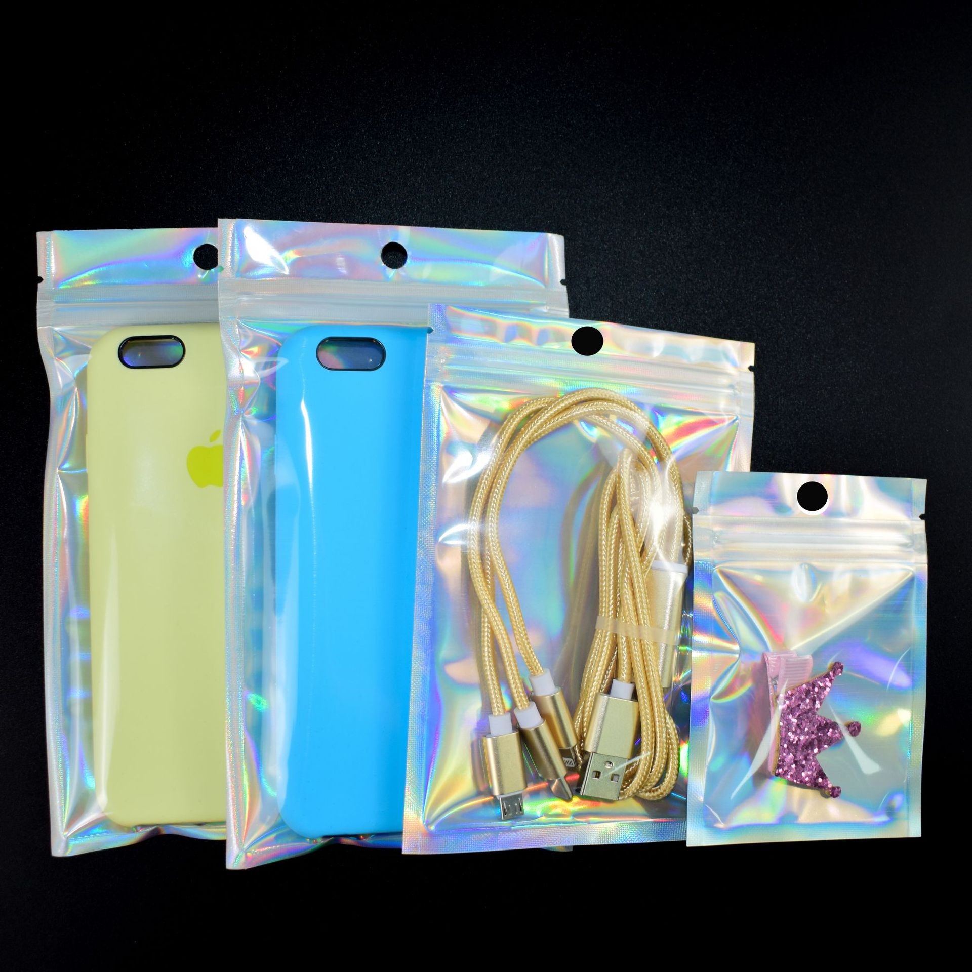 Color Laser ziplock bag thickened jewelry data cable packaging bag sealing PET composite bag laser bag in stock