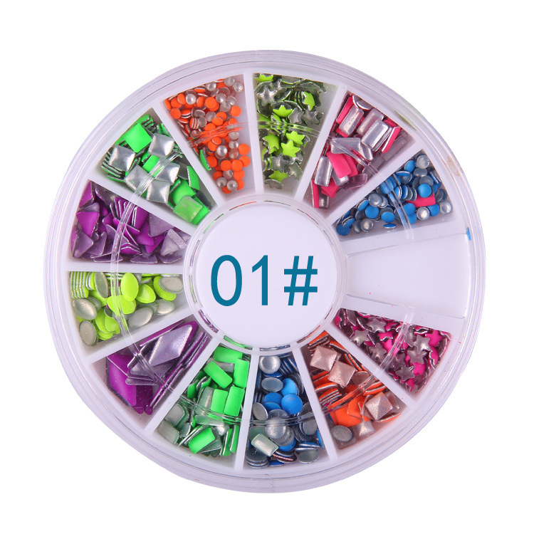 Nail jewelry fluorescent rivet candy color metal nest rivet rivet color nail drill 6 color mixed