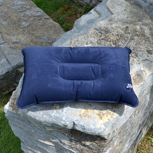 Thickened Flocking Long Travel Pillow Portable Inflatable Pillow Nap/Lunch Rest Pillow Outdoor Pillow