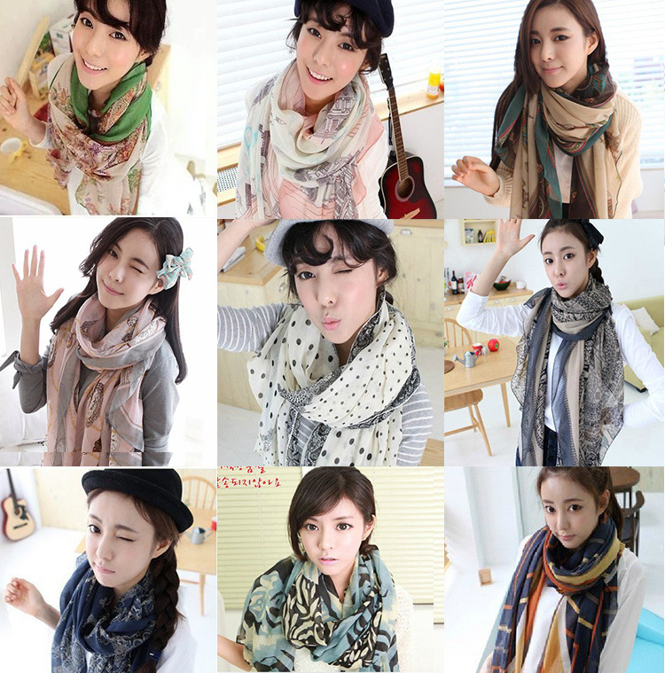 2020 new South Korea spring and autumn women's silk scarf long foreign trade printed silk scarf sunscreen shawl wholesale