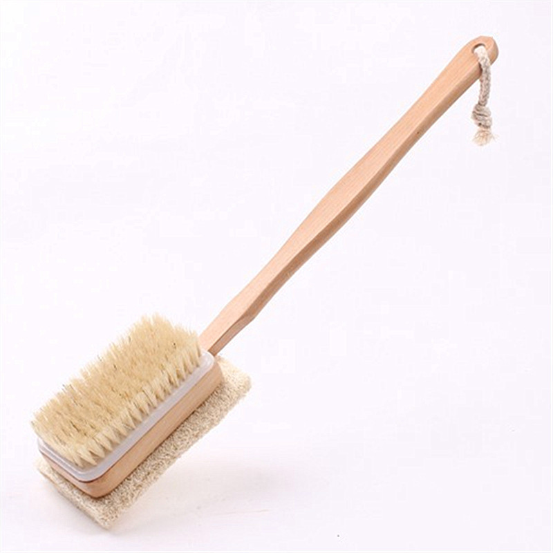 Long-handled loofah pig bristle double-sided bath brush shower massage brush exfoliating bath meridian brush