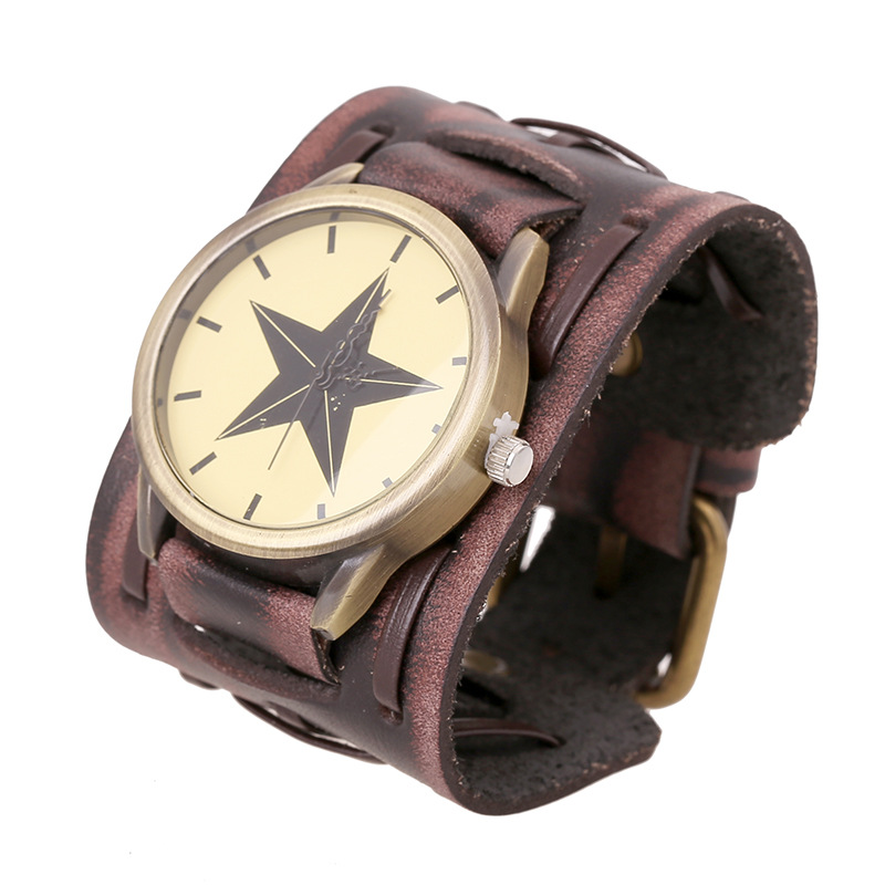 Europe and the United States cross-border new jewelry personalized atmosphere retro men's leather watch punk style wide leather bracelet bracelet