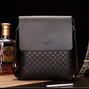 Men's Shoulder Bag Leather polo Men's Bag wish Cross-border Factory Store Press Square Vertical Casual Travel Men's Plaid Bag