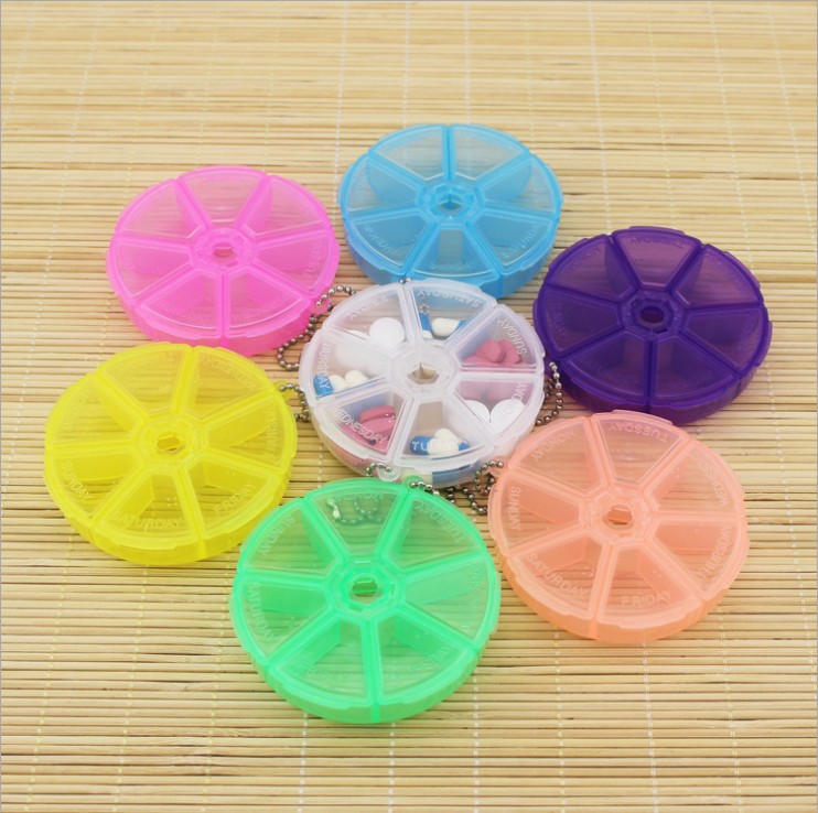 Portable pp round round 7 open lid seven rotating small medicine box independent lid medicine box jewelry box wholesale