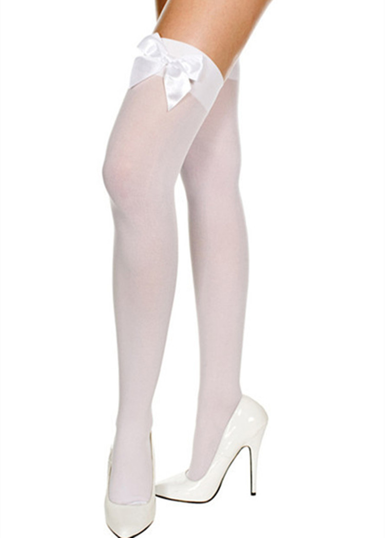 Sexy Red Bow White Stockings Velvet Over-the-Knee Stockings Micro-through 80D Women's Thigh Stockings Stockings_voghion.com