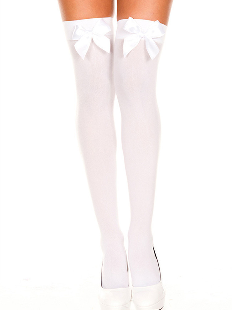 Sexy Red Bow White Stockings Velvet Over-the-Knee Stockings Micro-through 80D Women's Thigh Stockings Stockings_voghion.com