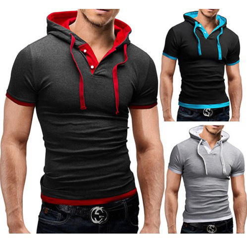 Foreign trade wholesale AliExpress hot new short sleeve hanging rope hooded short sleeve T-shirt DT08
