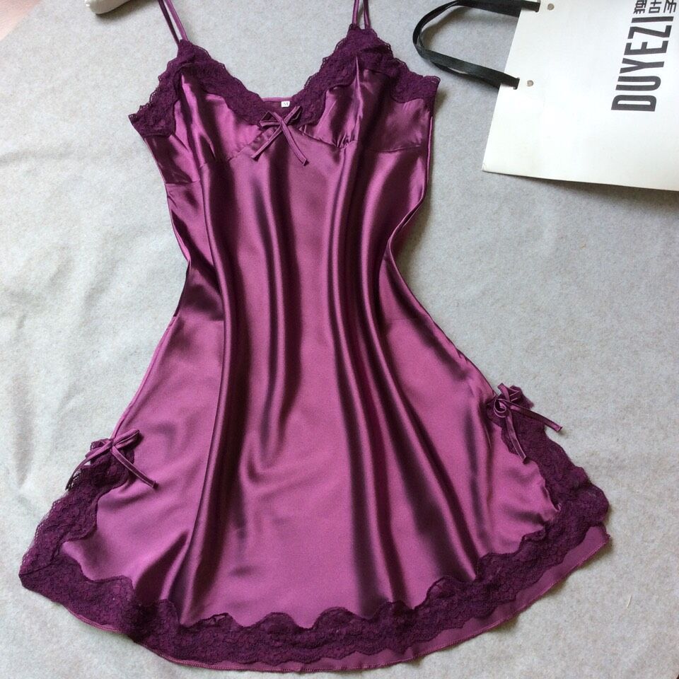 2020 Summer silk-like Ladies sling nightgown sexy V-neck spinning satin pajamas home clothes wholesale agent