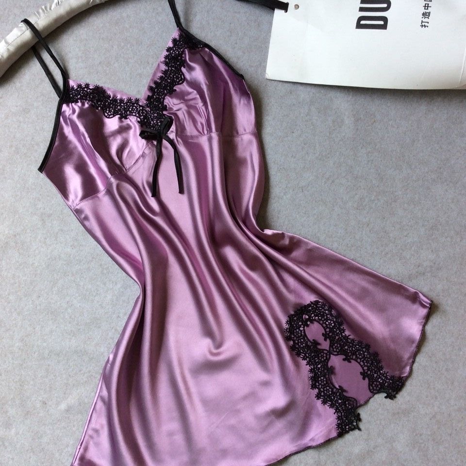 2020 Summer silk-like Ladies sling nightgown sexy V-neck spinning satin pajamas home clothes wholesale agent