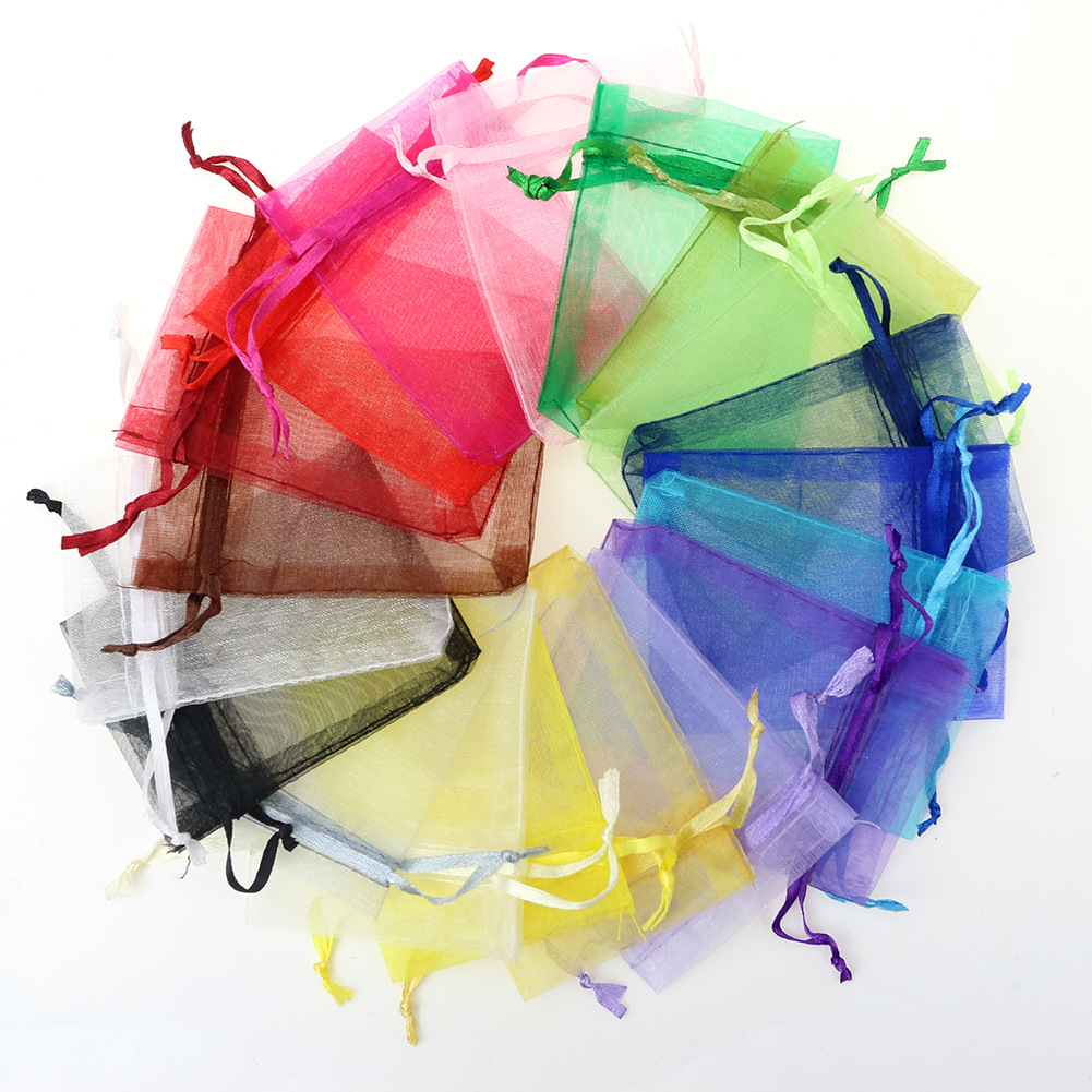 Factory wholesale jewelry yarn bag solid color Pearl yarn wedding candy bag jewelry packaging solid color organza gauze mesh bag