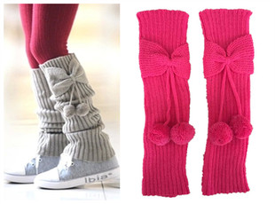 New Autumn and Winter Children's Adult Bow Ball Socks Knitted Wool Warm Boots Stacked Leg Cover