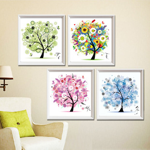 Cross stitch new style living room printing thread embroidery fortune tree spring, summer, autumn and winter four-piece painting factory direct one-piece delivery Small