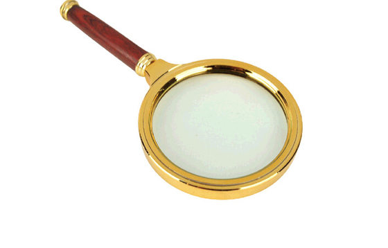 Factory direct handheld 10X diameter 80mm reading newspaper magnifying glass imitation wooden handle gold-plated magnifying glass explosions