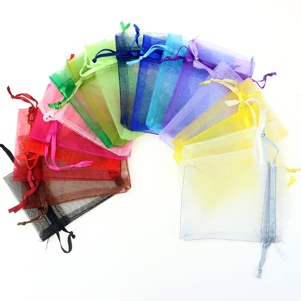 Factory wholesale jewelry yarn bag solid color Pearl yarn wedding candy bag jewelry packaging solid color organza gauze mesh bag