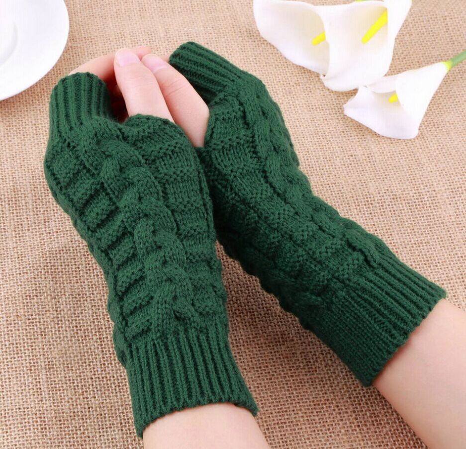 Winter Open Finger gloves Women's Computer Short gloves Warm Lengthened gloves Japanese and Korean Popular Half Finger Wool Flat Mouth gloves_voghion.com