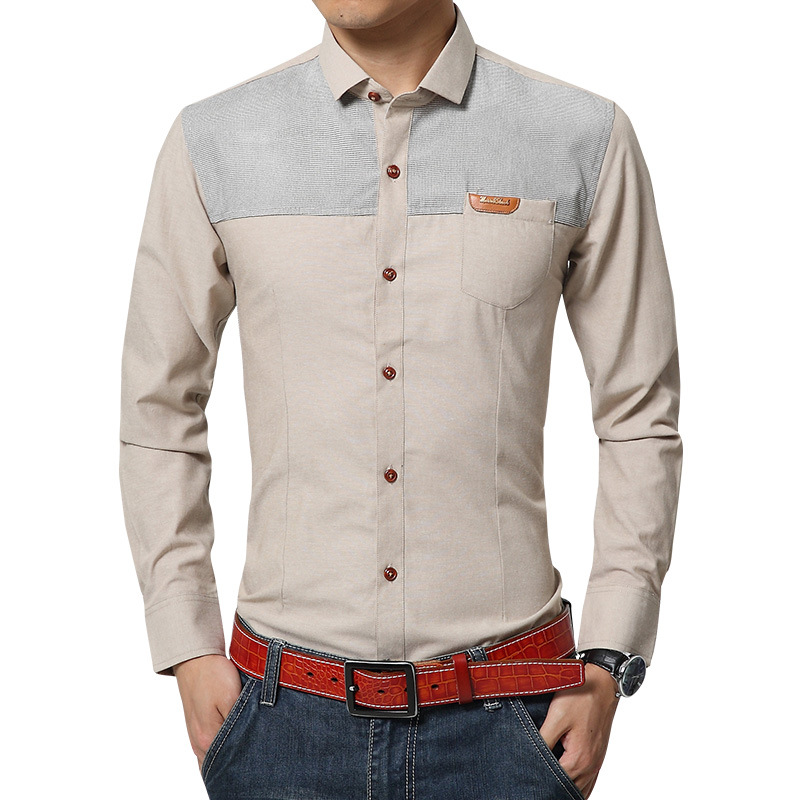 Jucai men's autumn long-sleeved shirt slim-fit Korean-style youth cotton and linen stitching non-ironing trendy men's factory one-piece delivery