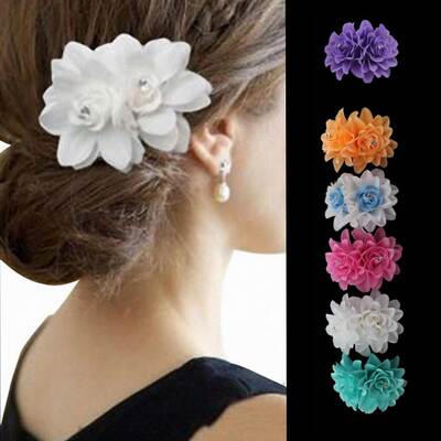 European and American Double Rose Hairpin Ethnic Headwear Bride Flower Head Flower Girls' Dance Performance Rhinestone Hair Accessories Edge Clip