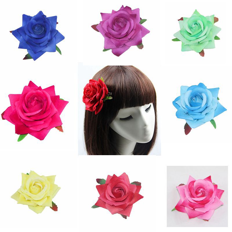 European and American Double Rose Hairpin Ethnic Headwear Bride Flower Head Flower Girls' Dance Performance Rhinestone Hair Accessories Edge Clip_voghion.com