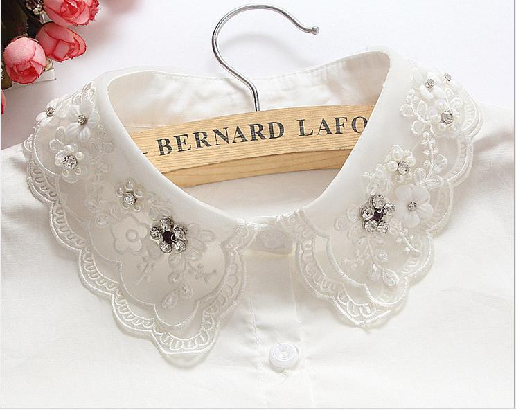 Autumn and Winter Korean White Beaded Rhinestone Women's Shirt Fake Collar Decorative Shirt Fake Collar