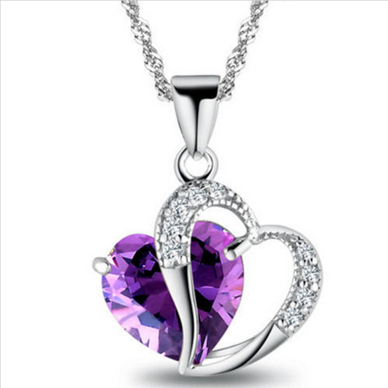 Factory direct wish new silver jewelry Korean version of peach-shaped zircon crystal necklace clavicle chain sweater chain wholesale