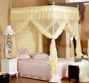 Wholesale silk and satin palace floor-to-floor high and bold bracket mosquito net folding three-door mosquito net factory direct sales