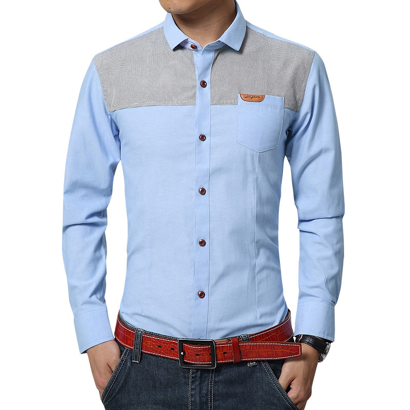 Jucai men's autumn long-sleeved shirt slim-fit Korean-style youth cotton and linen stitching non-ironing trendy men's factory one-piece delivery