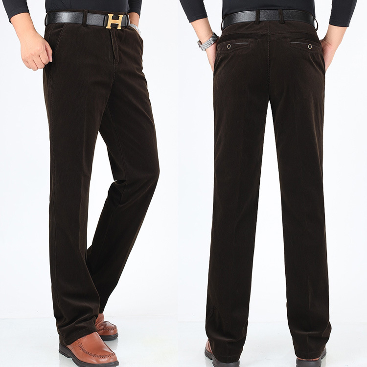 Winter Men's Corduroy Pants Corduroy Business Casual Pants Straight Loose Men's Pants Middle-aged and Elderly Thickened Pants