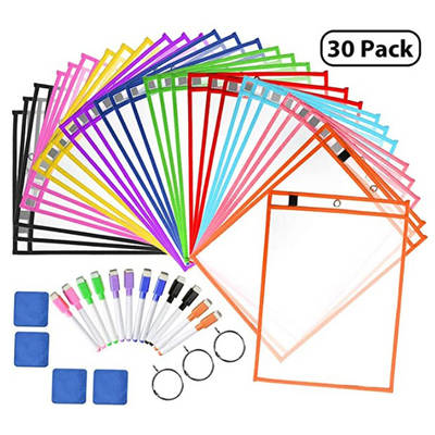 Amazon new with dry erase board rubber band pen case file bag 30PCs set storage PET transparent dry erase bag