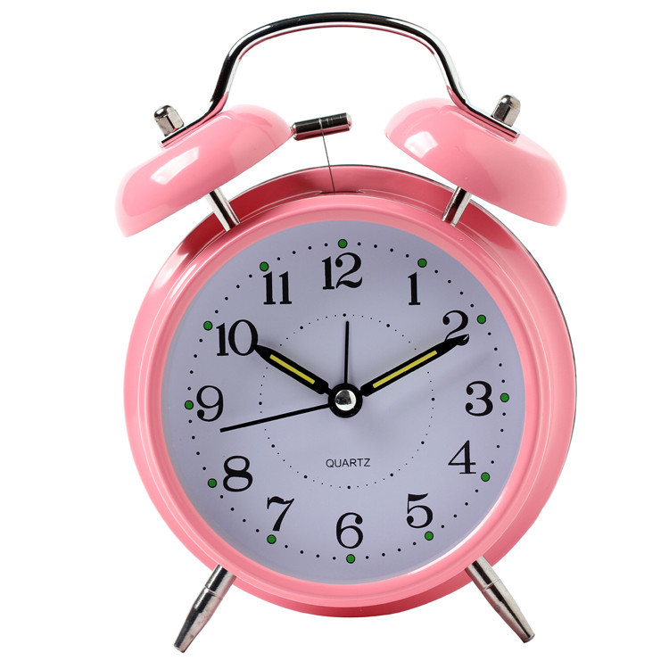 Factory direct supply 4 inch metal bell alarm clock can add logo mute with light children's clock and clock