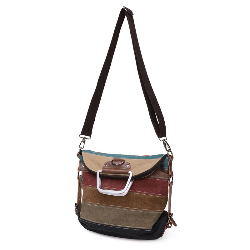 Contrast Color Foreign Trade Shoulder Crossbody Bag Korean Style Women's Canvas Shoulder Bag Large Capacity Portable Three-purpose Bag Multi-function Backpack